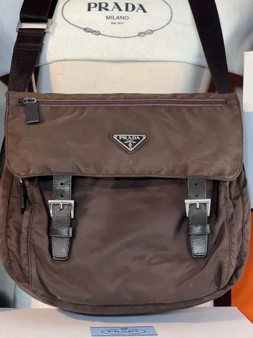 Prada Dark Brown Nylon Crossbody Messenger Bag